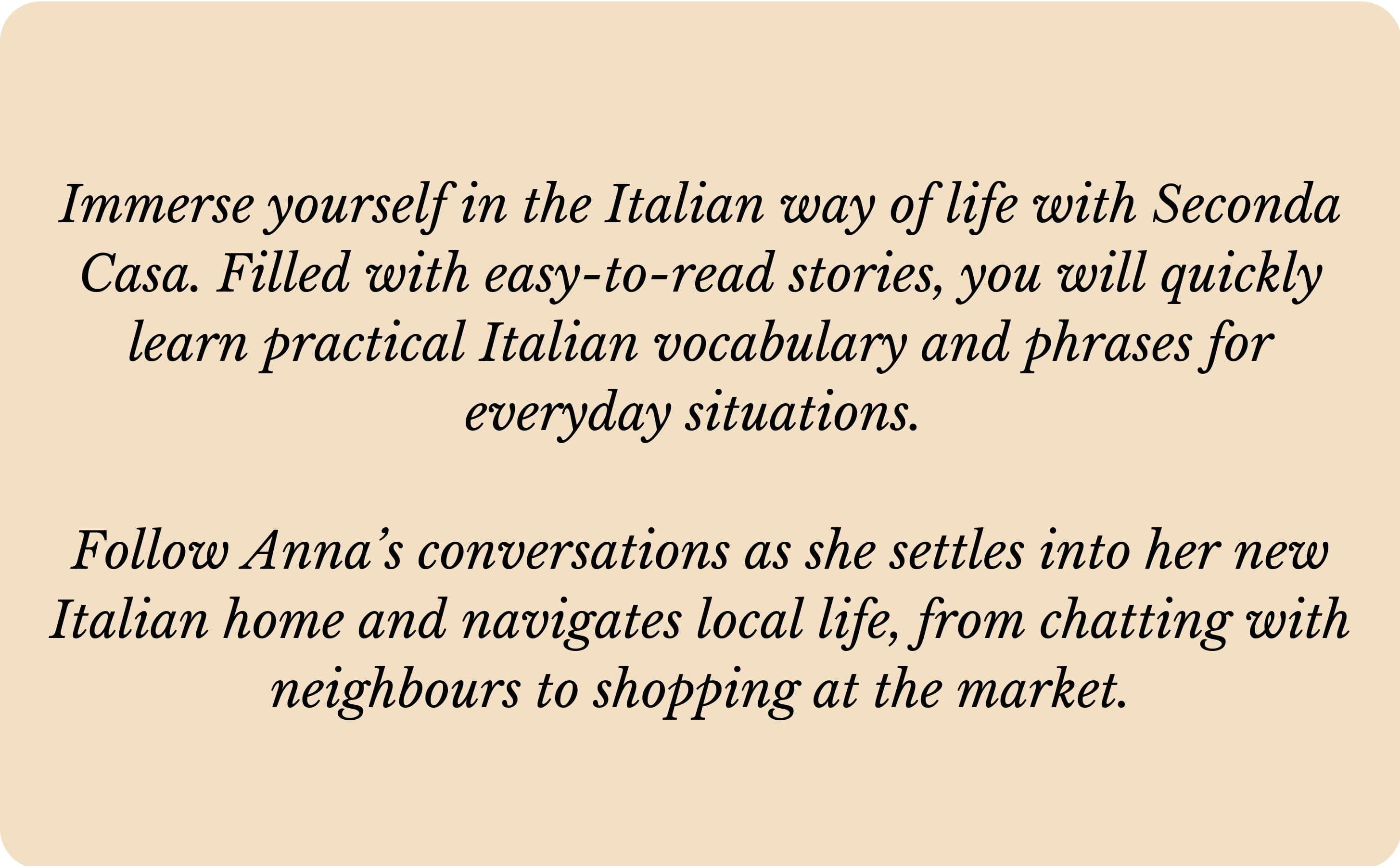 Seconda Casa - Easy Italian for Living Like a Local Book Cover